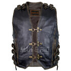 Men Vintage Motorcycle Leather Waistcoat Distressed Biker Leather Buckled Vest