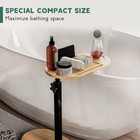 Bamboo Bathtub Tray Table With Adjustable Height  Freestanding Bath Caddy Tray F
