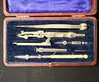 Vintage Drafting Set Compass Bow Divider Ruling Pen Blue Velvet Leatherette Case