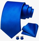 Smooth Blue Necktie Set  with Hanky And Cufflinks 