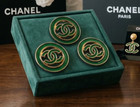 10 Pcs Chanel Cc Logo Stamped Round Green Gold Tone Buttons 20mm Set Of 10