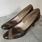 Vintage Ginnie Johansen Wing Tip Highheels Pumps Two Tone Brown 50s 60s Retro 7