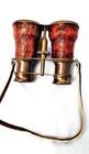 Nautical Antique Brass Vintage Marine Binoculars With Brown Leather Neck Strap