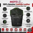 Men   s Black Embossed Leather Motorcycle Vest    green Paisley Lining Conceal Carry