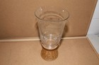 Longaberger Glass Etched Hurricane Candle Vase With Woven Pedestal Stand