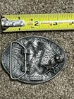 Ege 1993 Vintage Diamond Cut Pewter Silver Eagle Western Belt Buckle Made In Usa