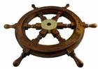 18 Inch Wooden Ship Wheel Wall Vintage Brown Brass Nautical Collectible Decor 