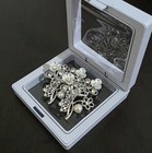 2pcs Elegant Flower Brooch Pin Rhinestone Pearl Silver Tone Bouquet Floral Women