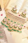 Bridal Kundan Choker Necklace Set 18k Gold Plated Green Beads Wedding Jewelry