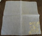 Vintage Madeira Hanky Yellow Hand  Embroidered Butterfly Applique Flowers Bridal