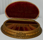 Antique Wood Casket Jewelry Box Victorian Ornate Carved Details Florals Velvet
