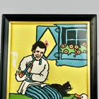 Man Smoking Pipe Cat Duck Framed Vintage Print