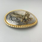 Etched Patriotic American Eagle Mixed Metal Western Belt Buckle Usa
