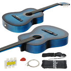 Full Size 38  Blue Acoustic Beginner Guitar Package case strap pitch Pipe pick