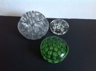 Lot Of 3 Vintage Clear Green Glass Flower Frogs Various Sizes   Holes