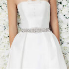 Bridal Dress Belts Silver Rhinestone Crystal With Ivory White Blush Ribbon Sash