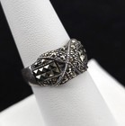 Vintage Sterling Marcasite Ring Size 7 5 Wide Crossed Cocktail Patina Signed 925