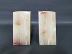 Vtg 5  Tall Solid Onyx Red   Gold   Tan Veined Candleholder Bookends - Slanted