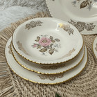 Homer Laughlin Queen Esther 1950   s Floral Plate Setting Vintage 22k Gold Trim
