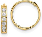 14k Solid Yellow Gold With Cubic Zirconia Huggies Hoop Earrings 12mm
