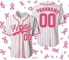 Personalized Pink Ribbon Baseball Jersey  Custom Team Name Number Hope Shirt