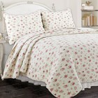 Sweet Pink Roses 3p Queen Quilt Set   Cotton Cottage Romantic Cozy Shabby Floral