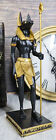 Egyptian God Anubis With Staff And Ankh Standing On Hieroglyphic Base Figurine