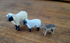 Vintage Erzgebirge Wood Carved Sheep   Wolf Miniature Nativity Set Of 3 German