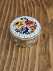 Italian Micro Mosaic Vintage Pill Box Glass Beads Floral Pattern On Brass Box