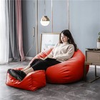 Bean Bag Cover With Footrest Without Beans Only Cover Faux Leather  red  3xl