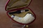 Ornate Horn Pipe  Block Meerschaum-new-hand Carved W Case 158 Silver Spigot Stem