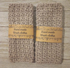 Crochet Handmade Spa Bath Wash Cloth Cotton Facial Reusable Brown Stone 2pc