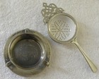 Vintage England Tea Strainer  Enamel Bowl  Drip Tray-stand  Epns Silver Plate