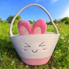 Charming Pink    And White Bunny Ears Kids Basket Easter Bunny Basket
