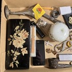 Junk Drawer Lot Vintage Items Misc Items Lighter Iphone Coins Token Laquer Box