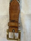 Men s Beige Brown Braided Woven Belt Leather Ends Buckle Adjustable Size 34