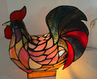 Vtg Rooster Stained Glass Multicolored Lamp Night Light Tiffany Style  read 