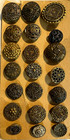 Lot Of 42 Vintage Antique Brass Tone Picture Steel Cut Metal Buttons 7 16  To 1 