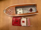 Vintage Wooden Model Power Boat Outboard Battery Powered W  Box   Motor Untested