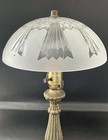 Antique Art Nouveau Lamp Early 1900s Solid Brass Base Frosted Glass Etched Shade