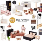 Tiny Land Doll House  Modern Family Dollhouse Wooden 53 Pc Furnishings 7 Rooms