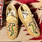 Native American Beaded Cheyenne Child Moccasins W Seed Beaded Lizard  Vtg