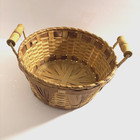 Vintage Wicker Woven Basket With Handles  Boho Art Deco Brown   10 