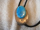      Navajo Large Sterling Silver   Turquoise Bolo Tie Stamped  matt C   Ntd 3pt8
