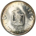 1947-s U s  Philippines Fifty Centavos Bu Uncirculated Toned A1941