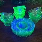 Vintage Vaseline Uranium Glass Coffee Cup Tea Cup And Saucer Swirl