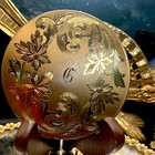 1960s Vgt Fifth Ave Powder Compact Mirror Matte Gold Etched Flowers Case Vanity