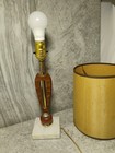 Danish Mid Century Modern Sculptural Teak Wood Brass  Marble Lamp Original Shade