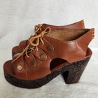 Free People Farrah Platform Clog Sandals Whisky Leather Carved Wood Heel Sz 40