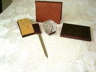 Vintage Desk Set Calendar Frame Blotter Inkwell Stand Glass Pot Letter Opener Kj